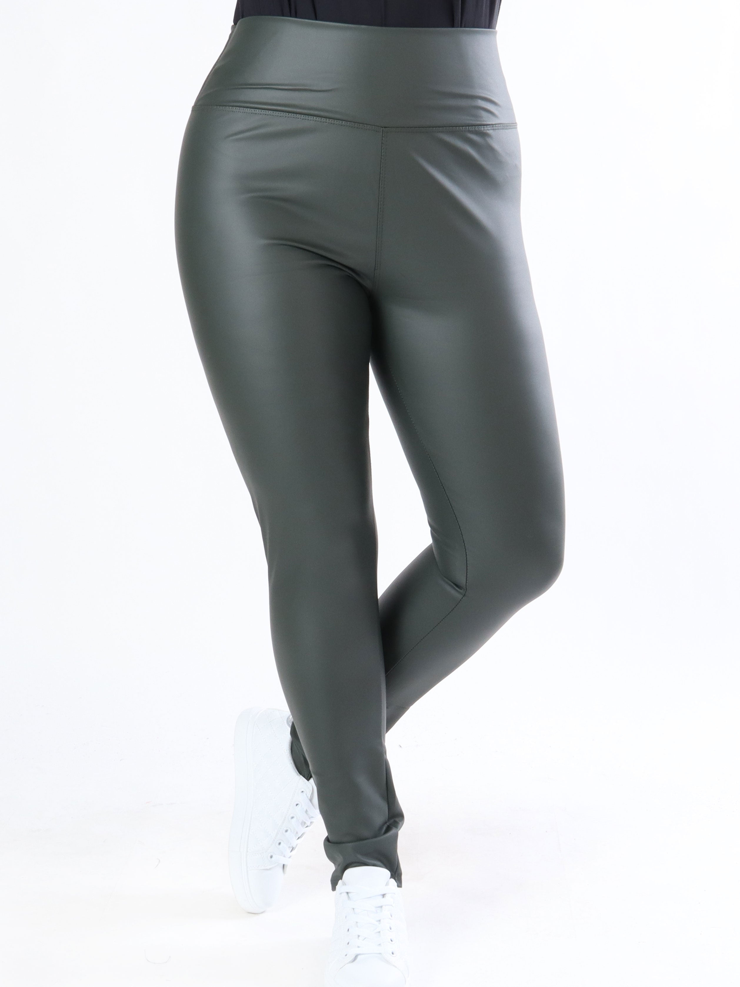 Penny - Armygrønne leggings i læderlook